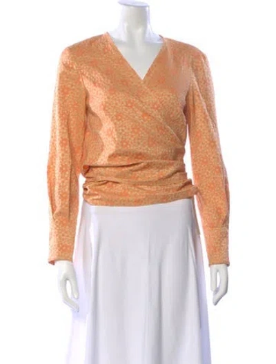 Pre-owned Samsoe & Samsoe Floral Print V-neck Blouse In Orange