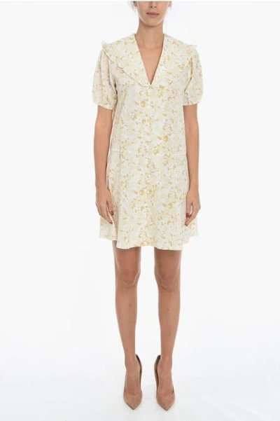 Samsoe & Samsoe Floral Printed Jytta Shirtdress With Ruffle In White