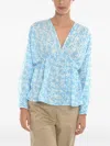 Samsoe & Samsoe Floral-pattern Puff-sleeve Blouse In Blue
