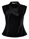 Samsoe & Samsoe Flower-applique Velvet Top In Black