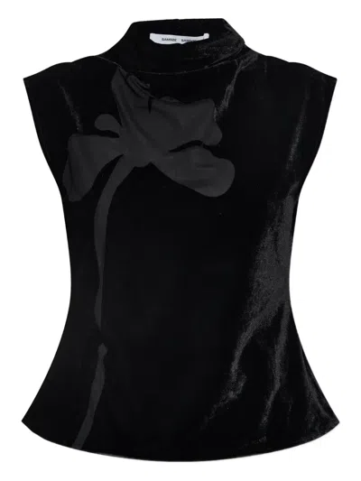 Samsoe & Samsoe Flower-applique Velvet Top In Black