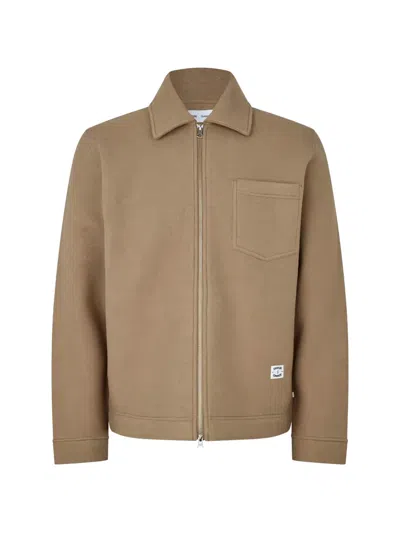 Samsoe & Samsoe Full-zip Wool Shirt Jacket In Neutrals