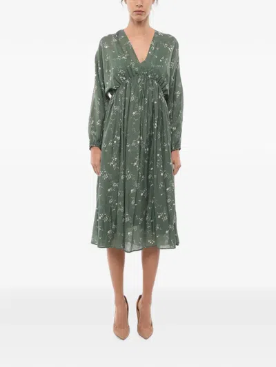 Samsoe & Samsoe Gertrud Floral-print Long-sleeve Midi Dress In Green