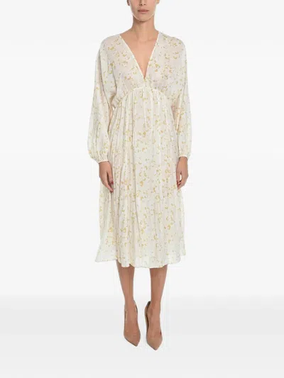 Samsoe & Samsoe Gertrud Puff-sleeve Midi Dress In Neutrals