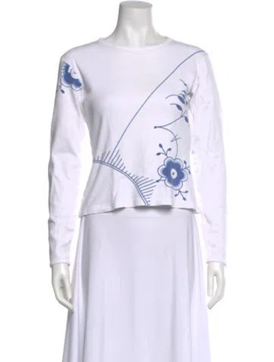 Pre-owned Samsoe & Samsoe Graphic Print Crew Neck Crop Top In White