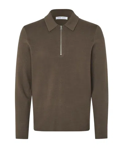 Samsoe & Samsoe Half-zip Polo Shirt In Brown