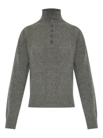 Samsoe & Samsoe High-neck Button-front Sweater In Gray