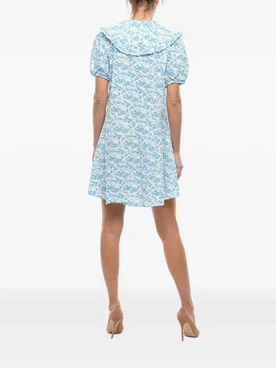 Samsoe & Samsoe Jytta Floral-print Ruffled-collar Mini Dress In Blue