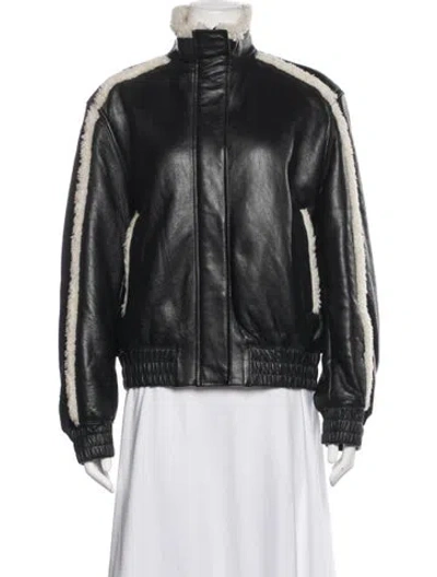 Pre-owned Samsoe & Samsoe Lamb Leather Bomber Jacket In Black