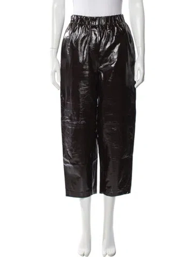 Pre-owned Samsoe & Samsoe Lamb Leather Straight Leg Pants In Brown