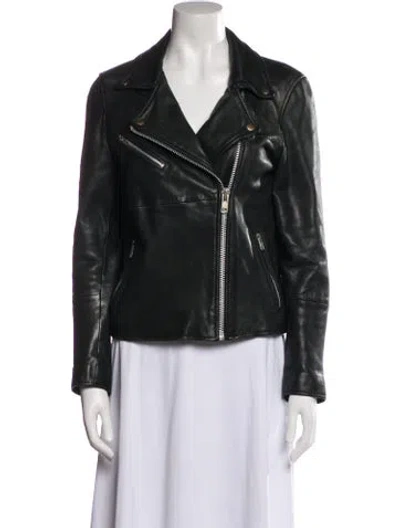 Pre-owned Samsoe & Samsoe Leather Biker Jacket In Black