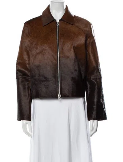 Pre-owned Samsoe & Samsoe Leather Jacket W/ Tags In Brown