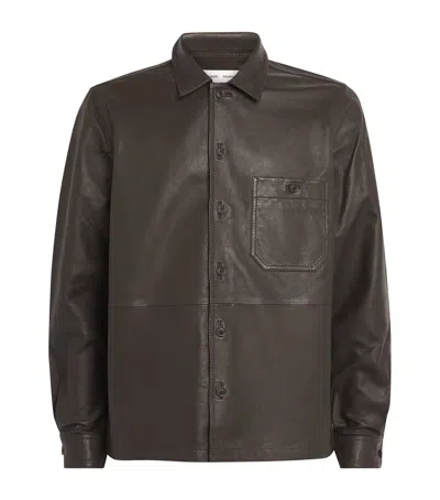 Samsoe & Samsoe Leather Saruffo Overshirt In Brown