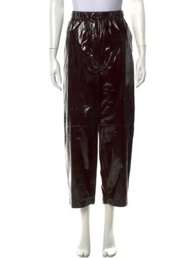 Pre-owned Samsoe & Samsoe Leather Wide Leg Pants In Brown
