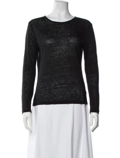 Pre-owned Samsoe & Samsoe Linen Crew Neck Top In Black