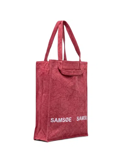 Samsoe & Samsoe Logo Lettering Tote Bag In Red