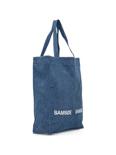 Samsoe & Samsoe Logo-print Denim Tote Bag In Blue