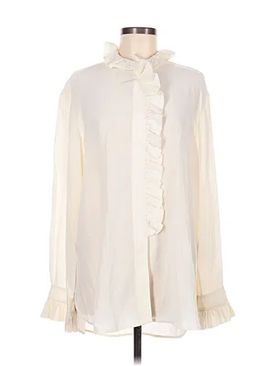 Pre-owned Samsoe & Samsoe Long Sleeve Silk Top Ivory Ruffles Neckline Tops