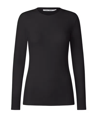 Samsoe & Samsoe Long-sleeved Crew Neck T-shirt In Blue