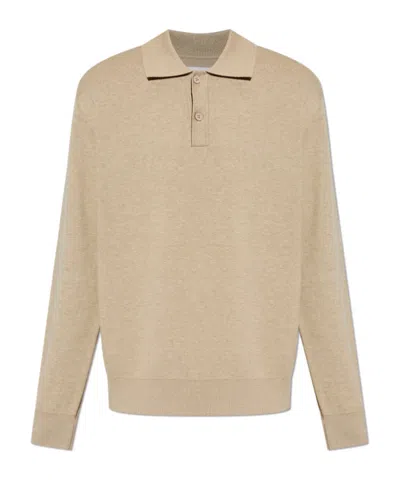 Samsoe & Samsoe Long-sleeved Knit Polo Shirt In Brown