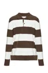 Samsoe & Samsoe Long-sleeved Striped Polo Shirt In Brown