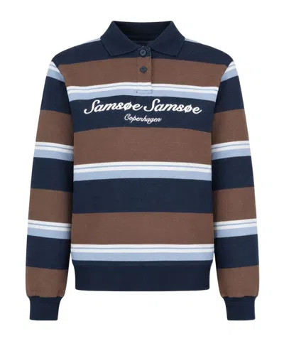 Samsoe & Samsoe Long-sleeved Striped Polo Shirt In Multi