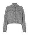 Samsoe & Samsoe Loose-fit Black And White Herringbone Shirt With Textured Design In Gray