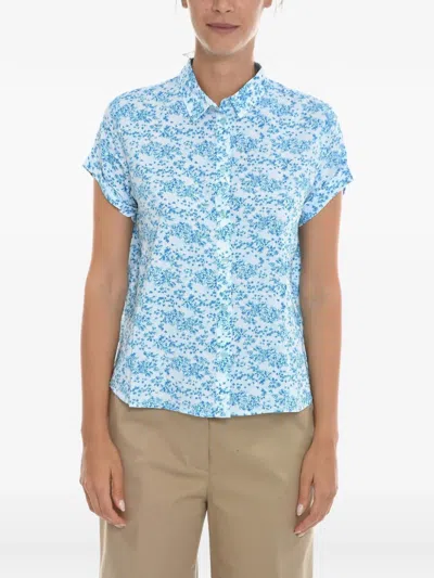 Samsoe & Samsoe Majan Floral-print Short-sleeve Shirt In Blue