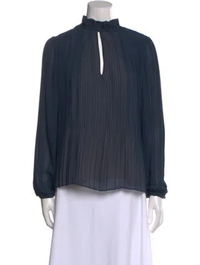 Pre-owned Samsoe & Samsoe Mock Neck Long Sleeve Blouse In Blue