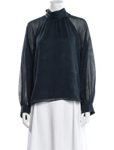 Pre-owned Samsoe & Samsoe Mock Neck Long Sleeve Blouse In Blue