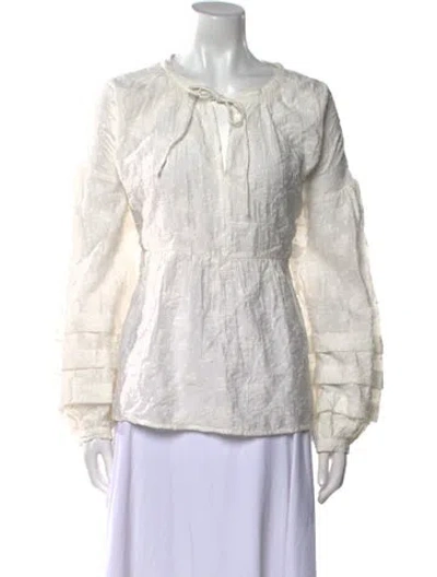 Pre-owned Samsoe & Samsoe Mock Neck Long Sleeve Blouse In White
