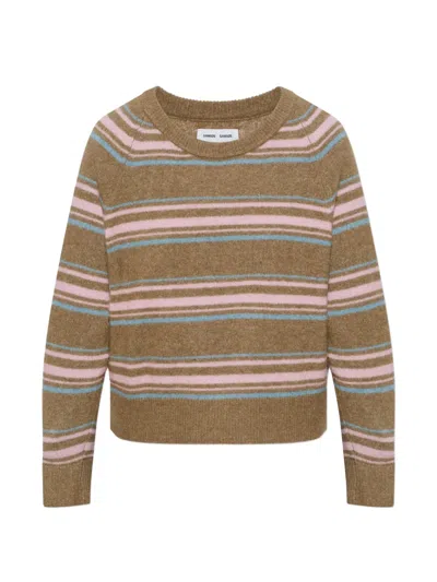 Samsoe & Samsoe Nor O-n Striped Raglan-sleeve Sweater In Brown