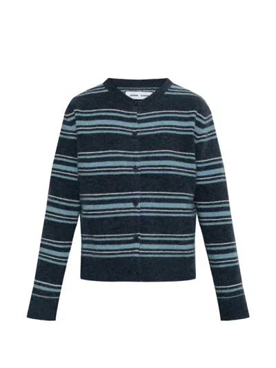 Samsoe & Samsoe Nor Striped Cardigan In Blue