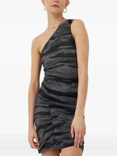 Samsoe & Samsoe One-shoulder Ruched Mini Dress In Gray