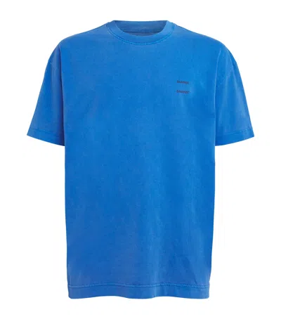 Samsoe & Samsoe Organic Cotton Logo T-shirt In Blue