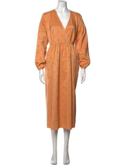 Pre-owned Samsoe & Samsoe Patterned Midi Length Dress In Orange