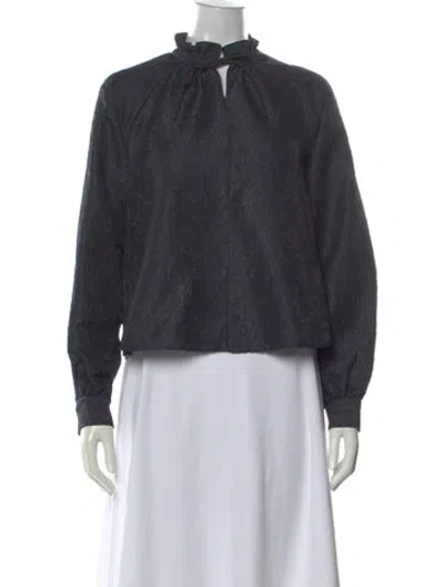Pre-owned Samsoe & Samsoe Patterned Tie Neck Blouse In Gray