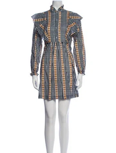 Pre-owned Samsoe & Samsoe Plaid Print Mini Dress In Blue