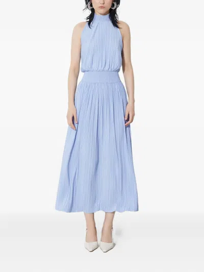 Samsoe & Samsoe Pleated High-neck Midi Dress In Blue