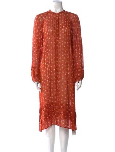 Pre-owned Samsoe & Samsoe Polka Dot Print Midi Length Dress In Orange