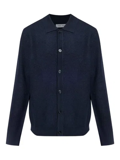 Samsoe & Samsoe Polo-neck Button Cardigan In Blue