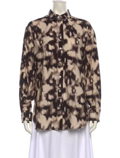 Pre-owned Samsoe & Samsoe Printed Long Sleeve Button-up Top In Neutral