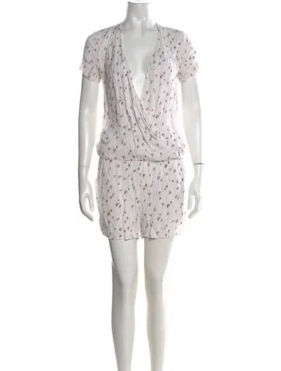 Pre-owned Samsoe & Samsoe Printed V-neck Romper In White