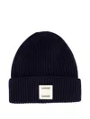 Samsoe & Samsoe Ribbed Wool Beanie Hat In Black