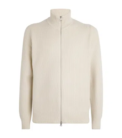 Samsoe & Samsoe Ribbed Zipped Cardigan In Neutral