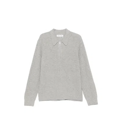 Samsoe & Samsoe Ribbed-knit Quarter-zip Polo Shirt In Grey