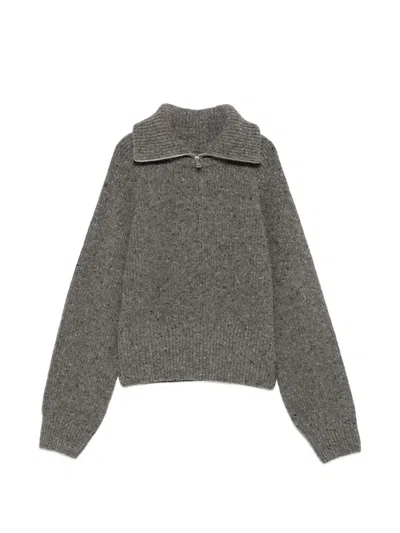 Samsoe & Samsoe Saamandy Half-zip Flecked Sweater In Gray