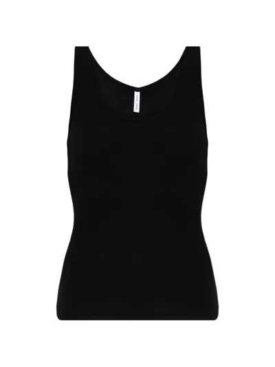 Samsoe & Samsoe Saamanza Ribbed-knit Scoop-neck Top In Black