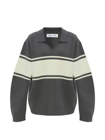 Samsoe & Samsoe Saanne Striped Collared Sweatshirt In Gray