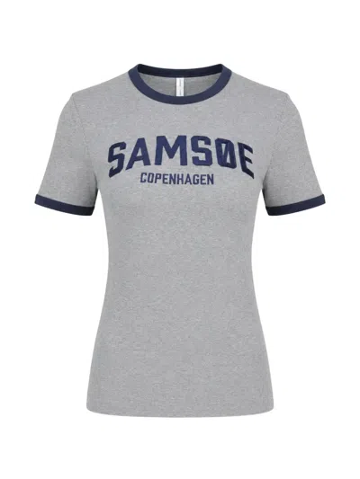 Samsoe & Samsoe Sabond Logo-print T-shirt In Gray